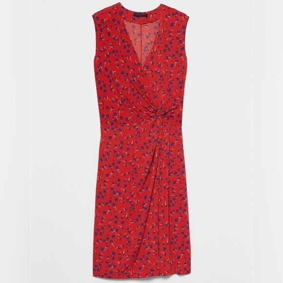 Banana Republic Factory Women’s Sz Large Dress Printed Faux Wrap New NWT Red - Picture 1 of 8